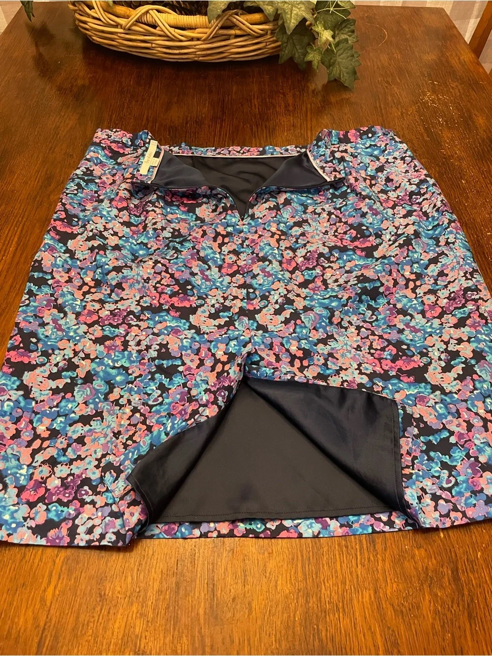 Boden Floral Midi Skirt in Black, Pink & Blue 16L silk blend